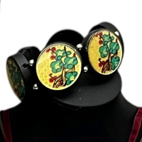 Vintage 60s Japanese Wooden Bangle Bracelet 3.5in - Picture 1 of 2